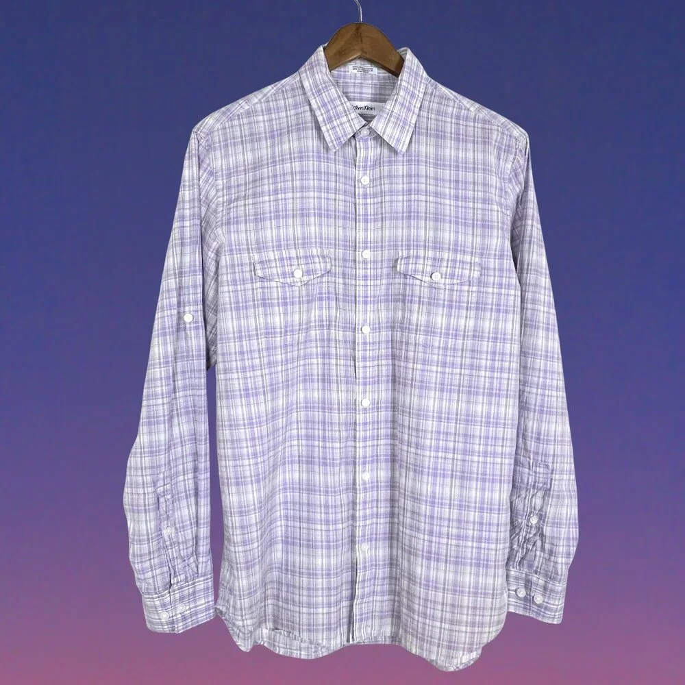 Calvin Klein Oxford Style Checked Woman's Cotton Button Down Shirt Size Medium - Picture 1 of 7